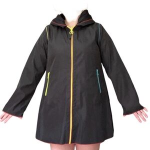 Rain Jacket from UBU, with large hood and pockets, neon piping - L